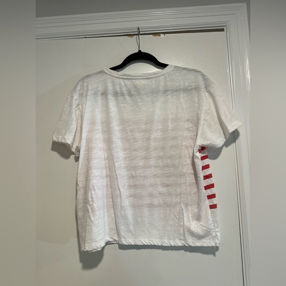 Levi’s Women’s Sz: L lightweight White Tee with Red Stripes. Flat Front Pocket. - Picture 2 of 7